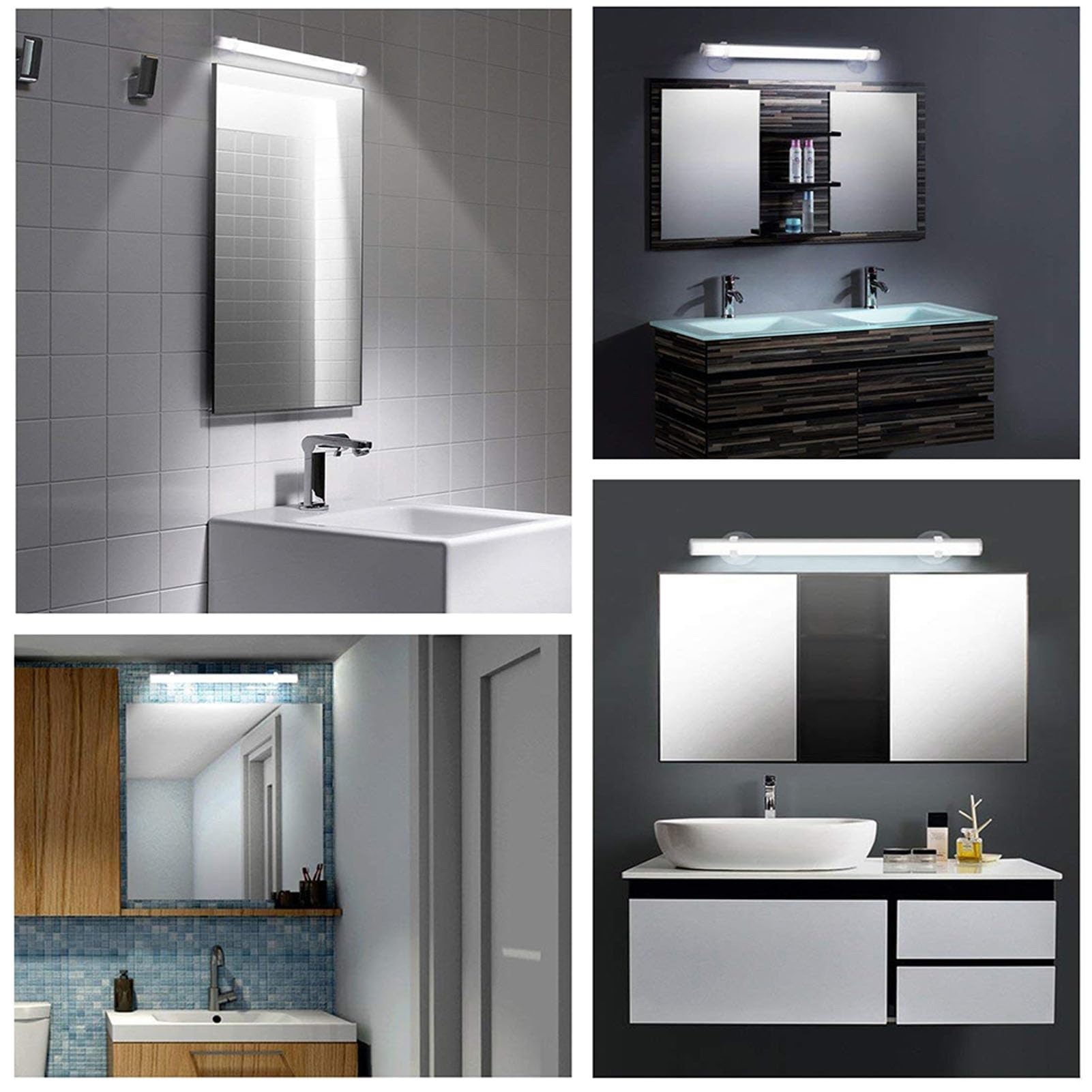 Luci da trucco senza fili ricaricabili USB per specchio del bagno, controllo touch stepless dimmerabile LED barra luminosa per trucco con ventosa, soluzione di illuminazione portatile per specchio