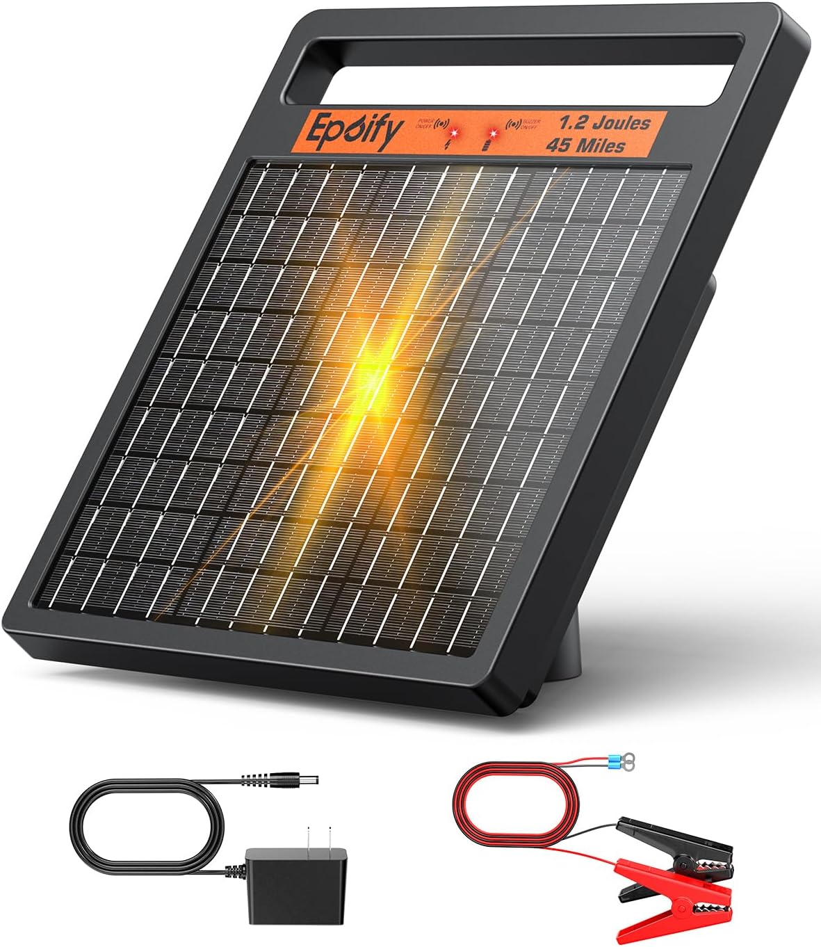 Solar Electric Fence Charger 1.2J Stored Energy, 45 Miles Coverage,8W Solar Fence Energizer with 10000mAh Battery,7–11kV Output, Smart Alarm, All-Weather Fence Charger for Cattle, Horses & Farms