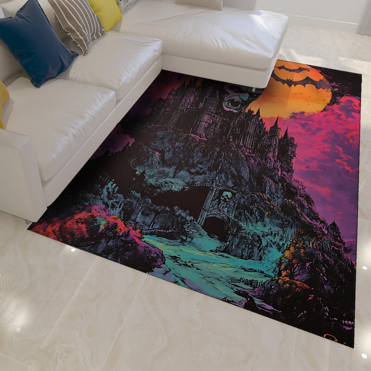 150x240cm Halloween Spukschloss Teppich Geister Fledermäuse Waschbar