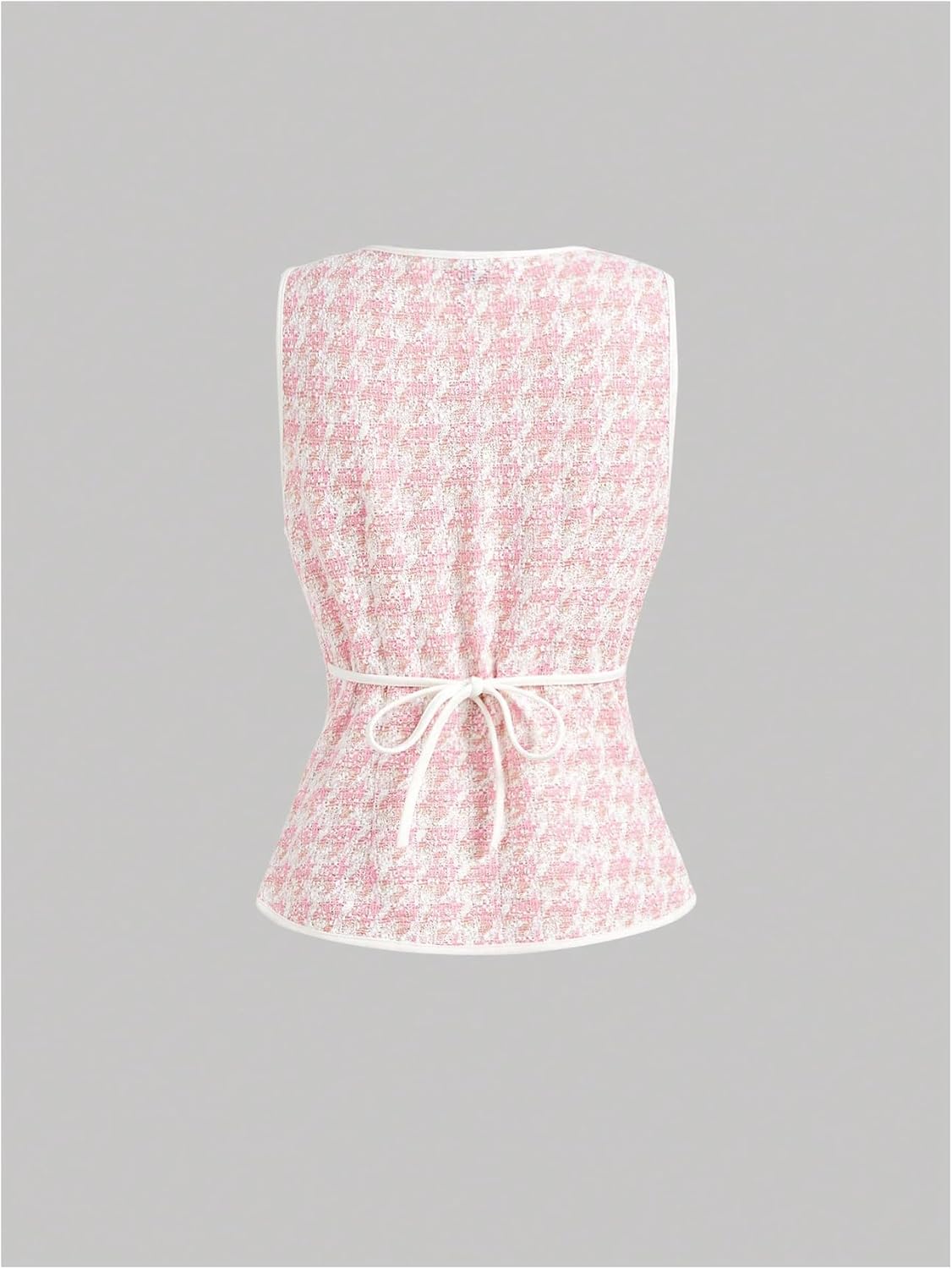 MakeMeChic Women's Houndstooth Plaid Vest Tops Trendy Dressy Tops Button Wasitcoat For Work Office - Image 2