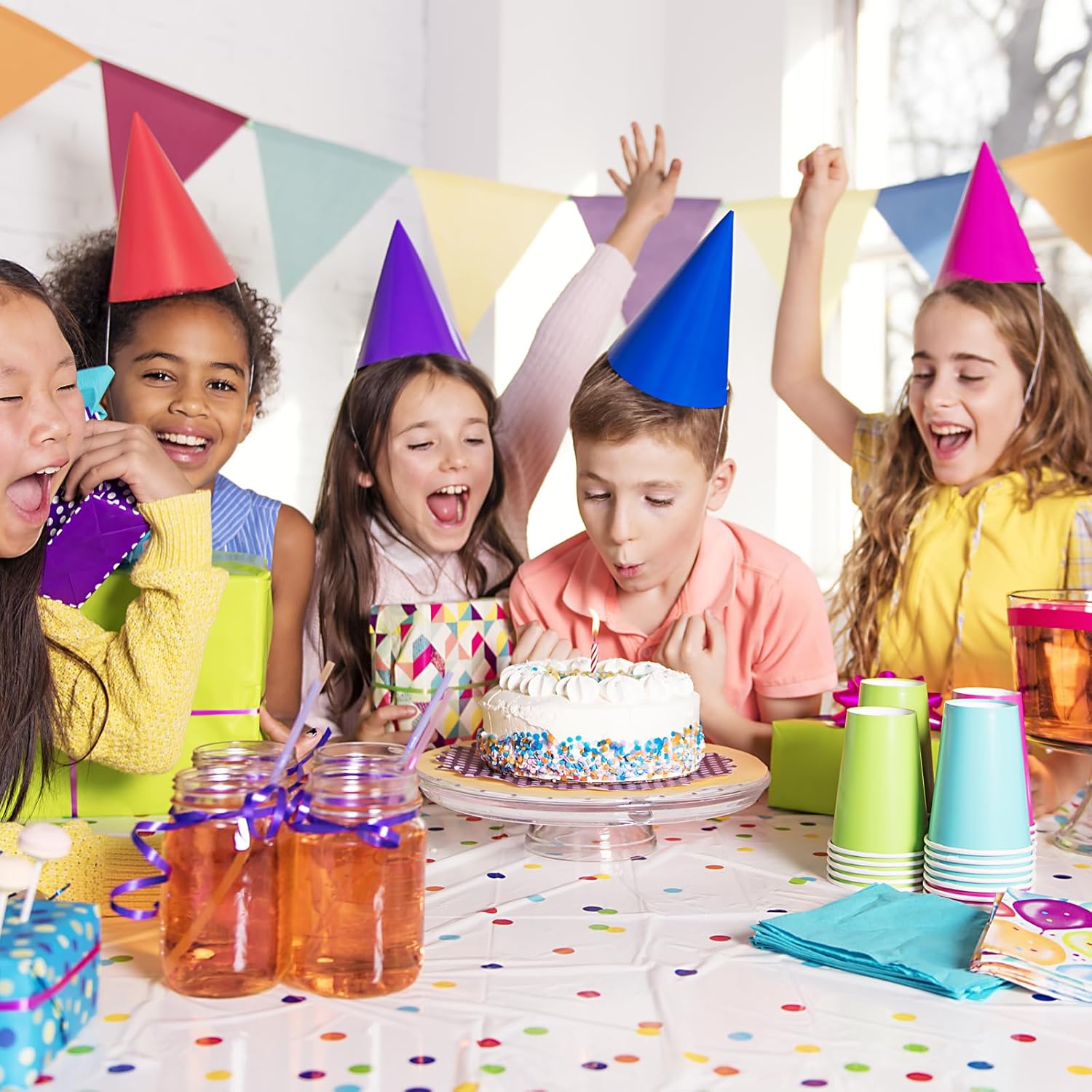 MECCANIXITY 4 Pcs 98 Feet Warning Pennant Banner Flags String OSHA Triangle Hanging Triangle Bunting Flags for Festive, Wedding, Birthday Party Decorations, White, Red