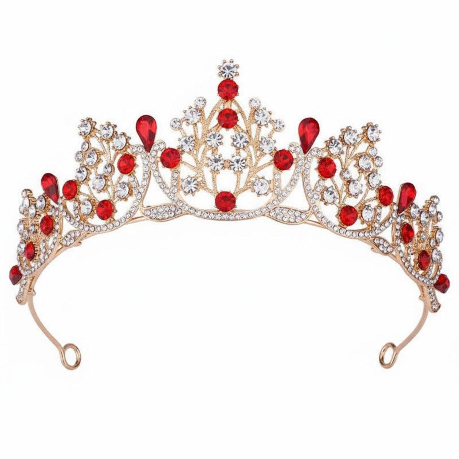 Rhinestone Crown Korean Design Bridal Tiara Sparkling Rhinestones Crystal Bridal Tiara for Brides, Bridesmaids, Photoshoot, Special Occasions, Pageant Gold Red-image-22