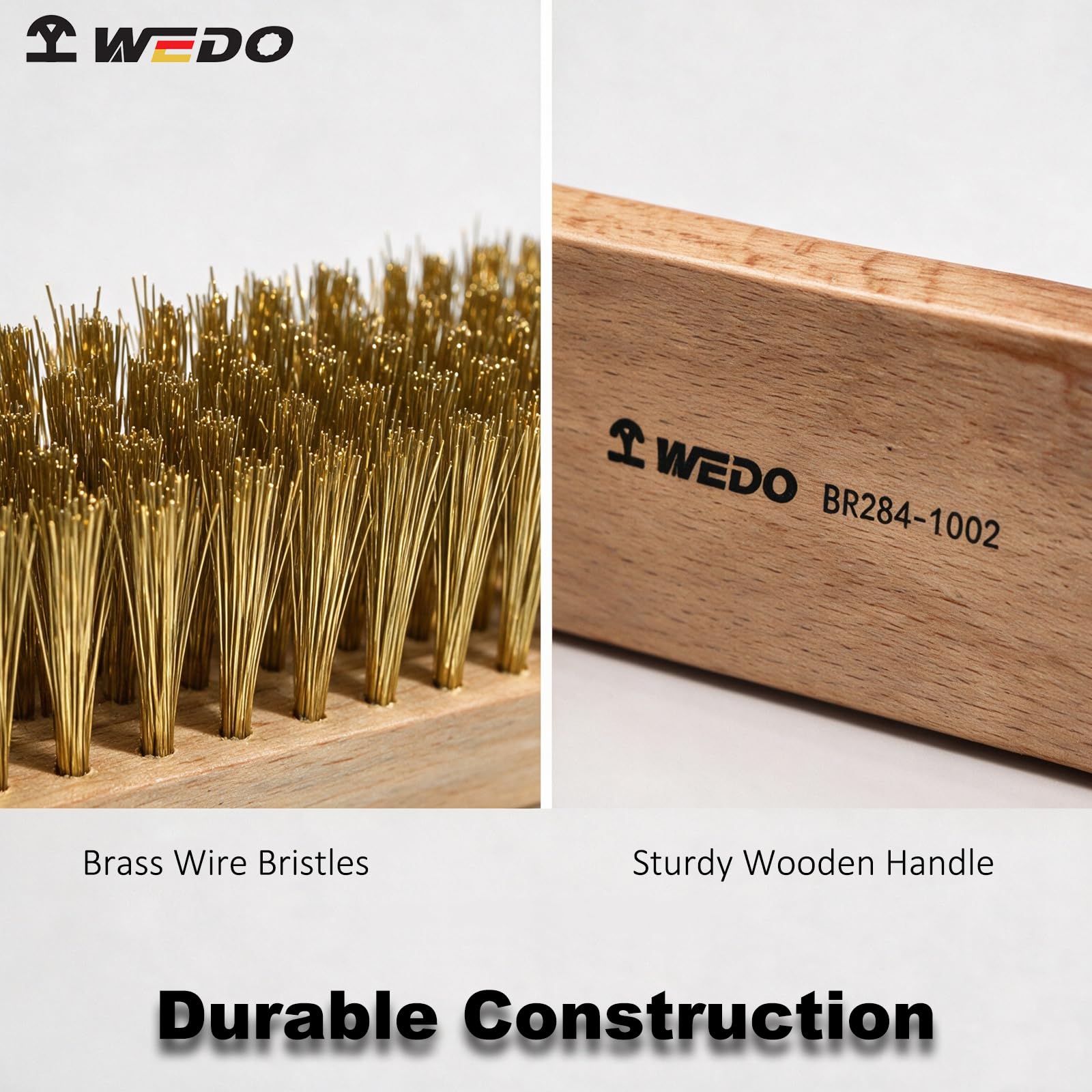 WEDO Cepillo de latón, cepillo de alambre de cerdas de latón suave para limpiar óxido de metal, soldaduras, cepillos de cables resistentes para metal, cepillos de alambre para arañazos con mango