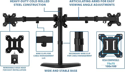 Miniatura 8 de Mount-It! Soporte triple para monitor  3 soportes para monitor se adapta a pantallas de computadora de 19, 20, 21, 22, 23, 24 pulgadas, base