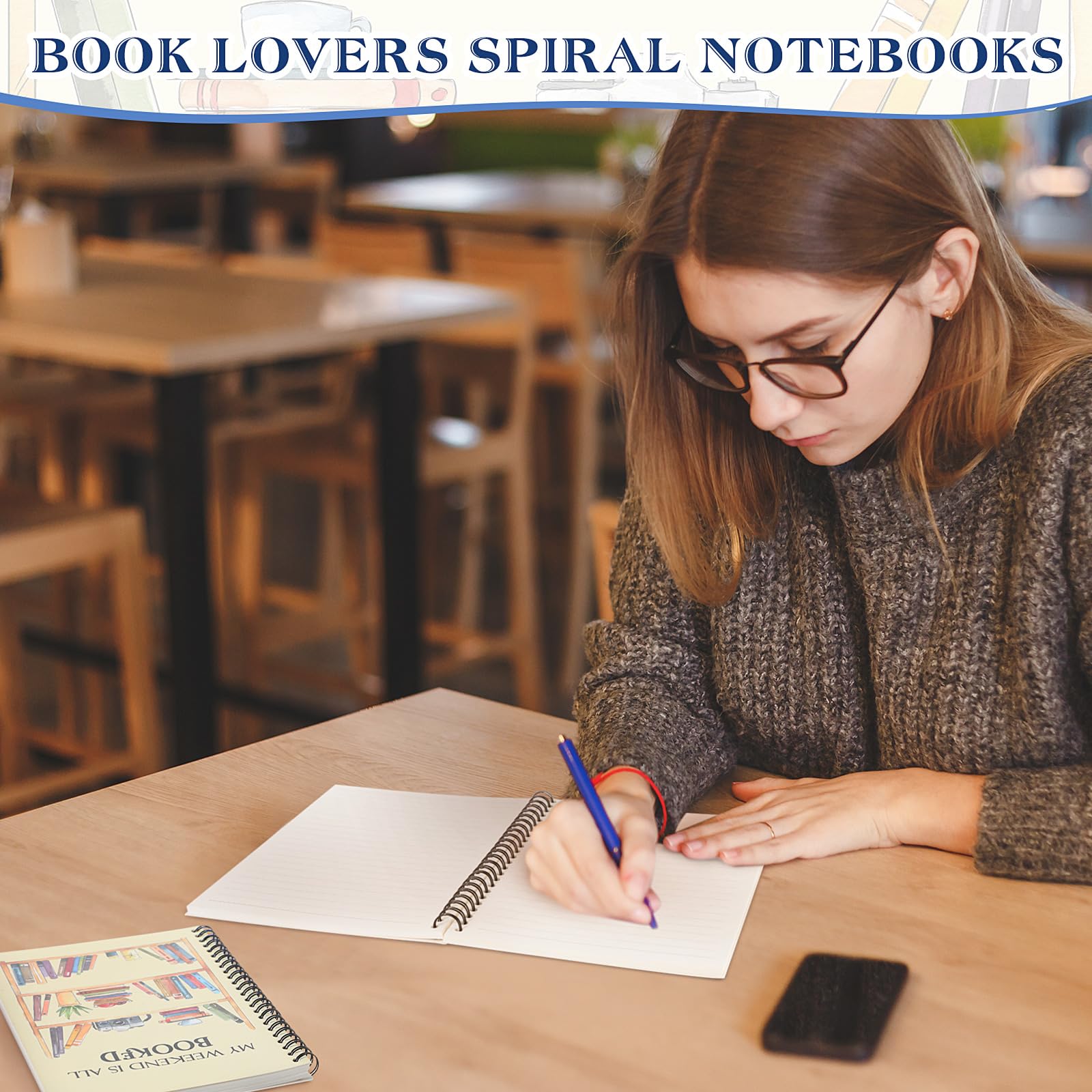 Colarr 4 cuadernos en espiral para amantes de los libros de regreso a clases, 5.5 x 8.3 pulgadas, cuaderno temático de libros, lindo diario forrado con alambre, blocs de notas para estudiantes,