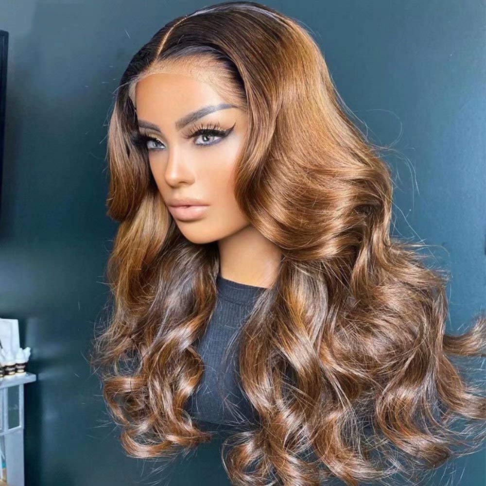 #1b30 Color Body Wave Human Hair Wigs 180% Density HD Transparent Lace Human Hair Wigs 13x6 Lace Front Wig Pre Plucked Brazilian Remy Human Hair Glueless Wig For Black Women16 Inch