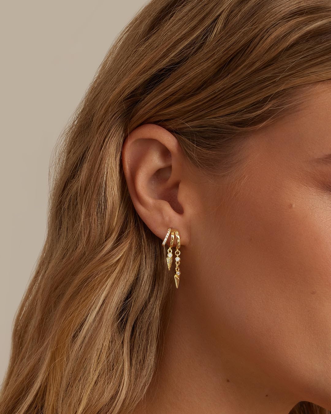 Dangle Earrings for Women,14k Gold Plated Triple Huggie Stud Earrings Dainty Drop Earrings for Women Trendy Gold Statement CZ Chain Earrings Non Tarnish Jewelry - Image 5