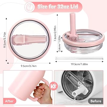 32oz Flip Straw Lid for HydroJug Traveler, Leak Proof Top Cap Replacement for HydroJug Tumbler, BPA-Free Dishwasher Safe Leak Resistant Cap with 4 Straws, Lids Accessories for Hydro Jug, Lightpink*2