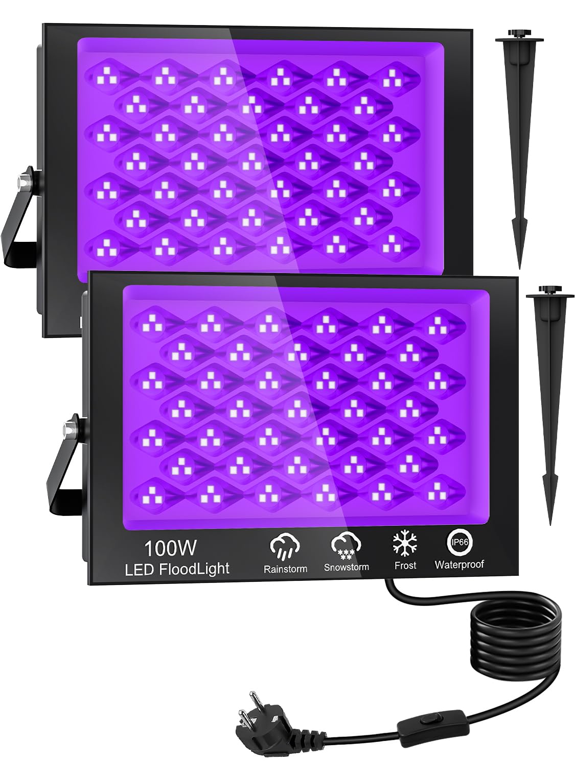 Lightasea 100W LED Schwarzlicht Strahler – UV Fluter IP66 Wasserdicht Für Party, Aquarium, Disco