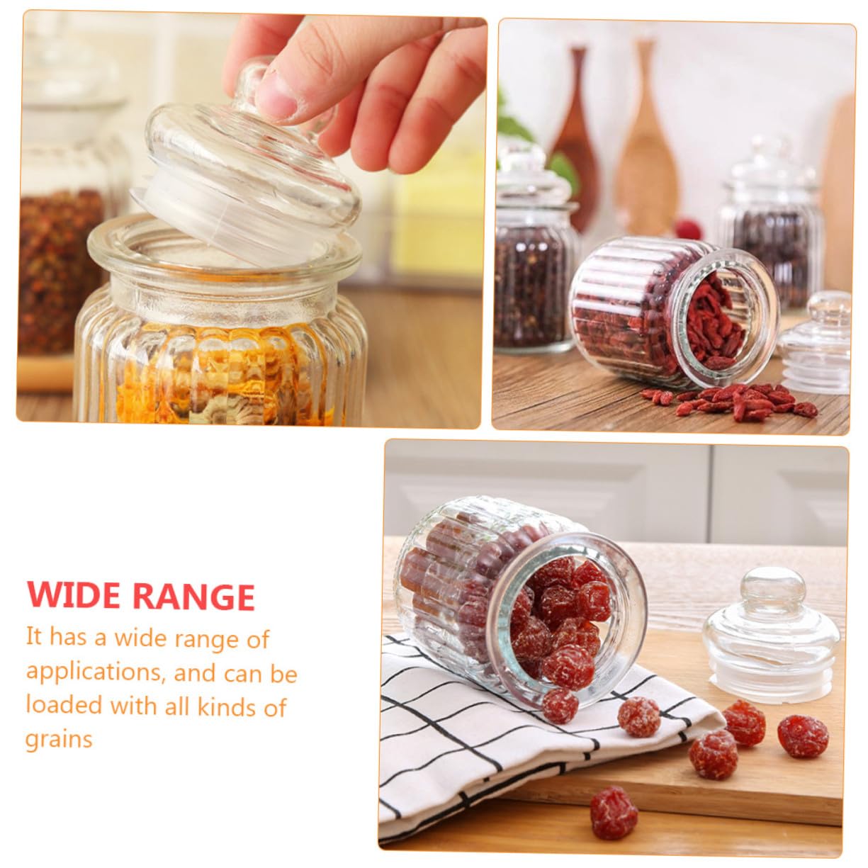 4 Stück Glas Vorratsdosen 230ml mit Deckel für Küche und Haushalt Luftdichte Aufbewahrung Dickes Glas und Feine Verarbeitung für Trockenfrüchte und Snacks