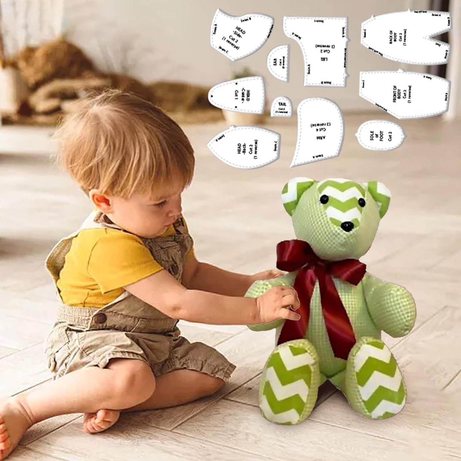 10 PCS Memory Bear Template Ruler Set, Sewing Patterns Template with Instructions, 15 inch Acrylic Quilting Template Cutting Set, DIY Gifts for Birthday Home Decorations