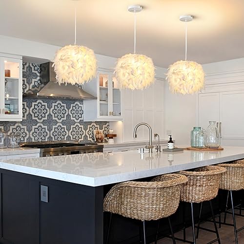 Miniatura 4 de Lámpara colgante de plumas nórdicas de 11.82 pulgadas, lámpara colgante de techo creativa, ambiente cálido para dormitorio, cocina, isla, entrada,