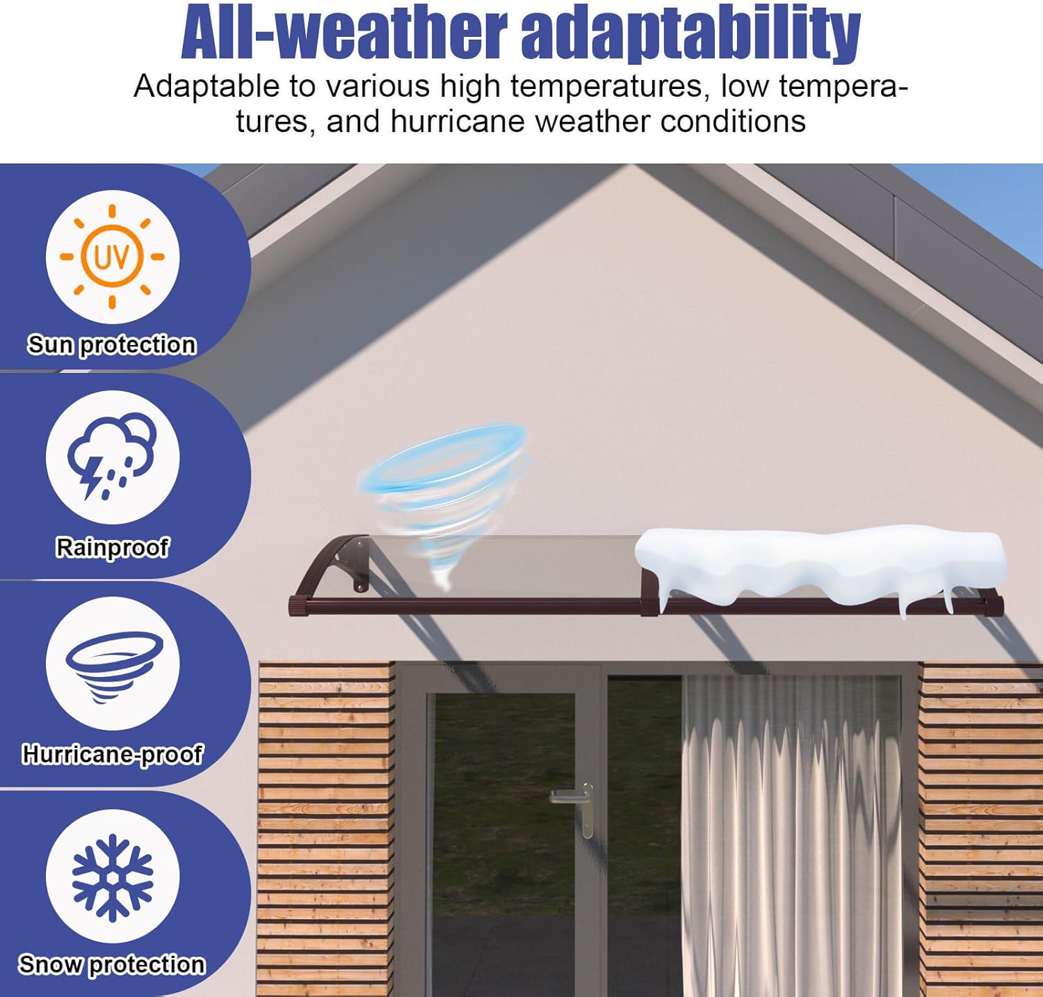 Awning for Door 40x48 Inch, Awnings for Doors with Separate Drainage, Polycarbonate UV Rain Snow Protection Window Awnings for Patio, Outdoor Canopy for Porch
