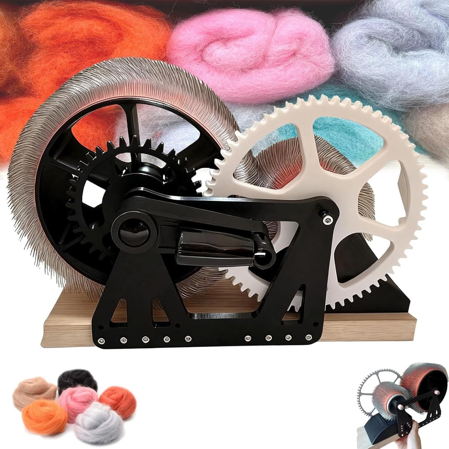Jybnbbe As Shown Hand Crank Fiber Carding Machine For Removing Impurities And Blending Wool In Felt Projects
