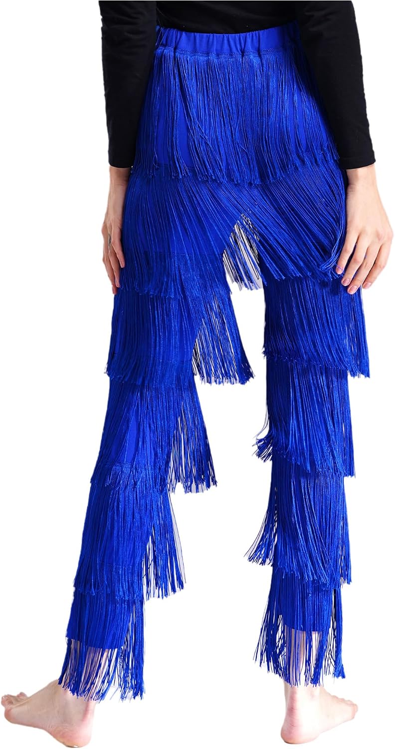 Women's Fringe Latin Dance Pants High Waisted Jazz Ballroom Dance Costumes Tassel Trousers