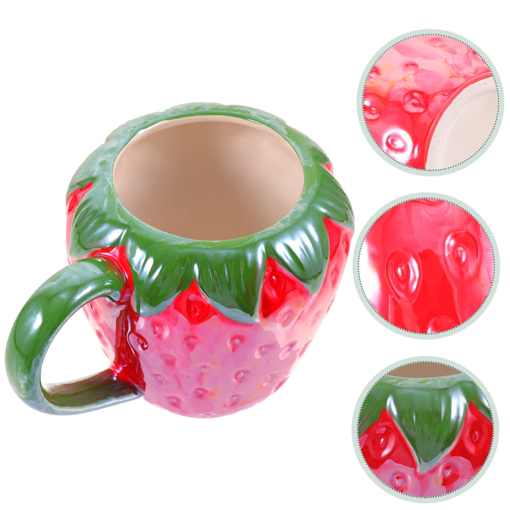 Porcelana Cocina Bebida Desayuno Té Cereal Cerámica Fresa Multi Jugo Sopa portátil Uso Taza Oficina Lindo Latte (15X11X11CMx2pcs)