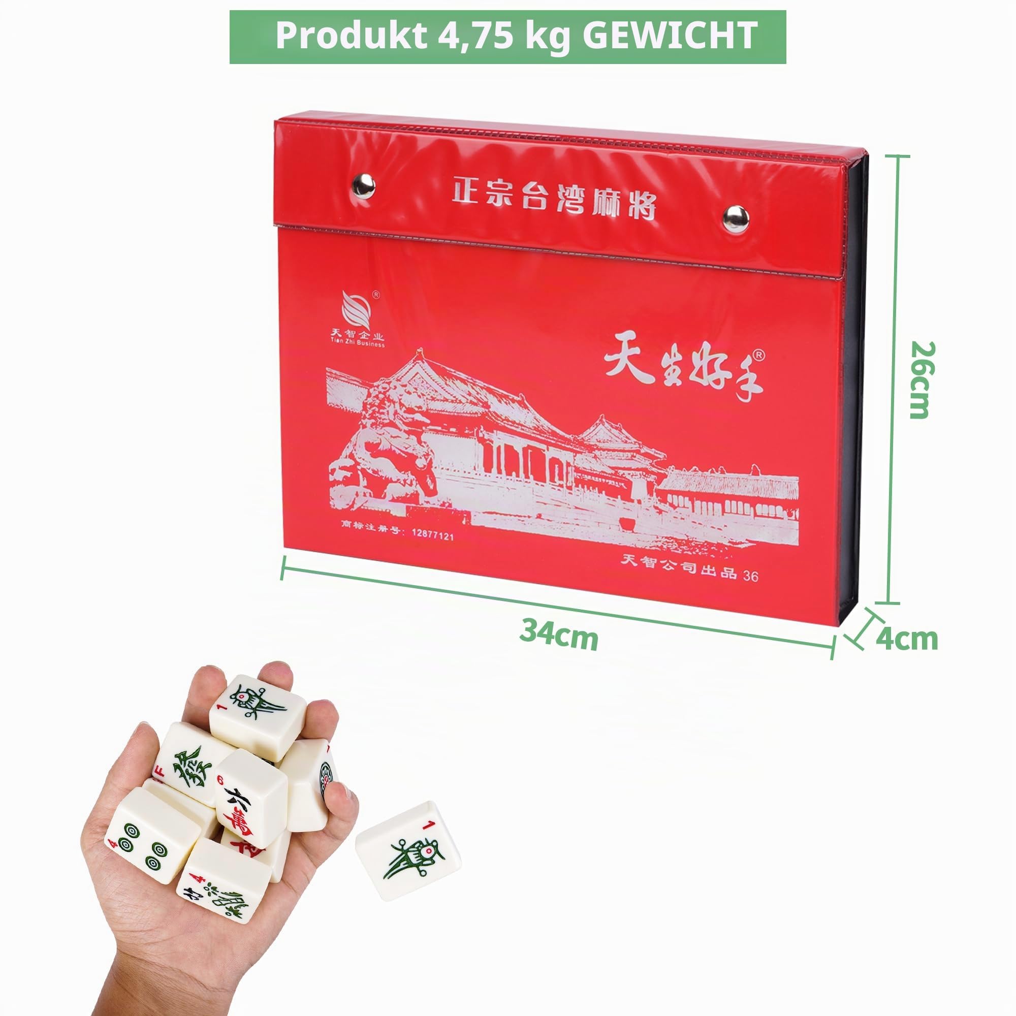 Nisorpa 3 x 2,25 cm chinesisches Majong-Set, solide Struktur, leicht zu lesendes Mah Jongg-Spiel, 144-teiliges großes Mahjong-Fliesen-Set, komplette Majong-nummerierte Sets für Party-Familienspiel, B: