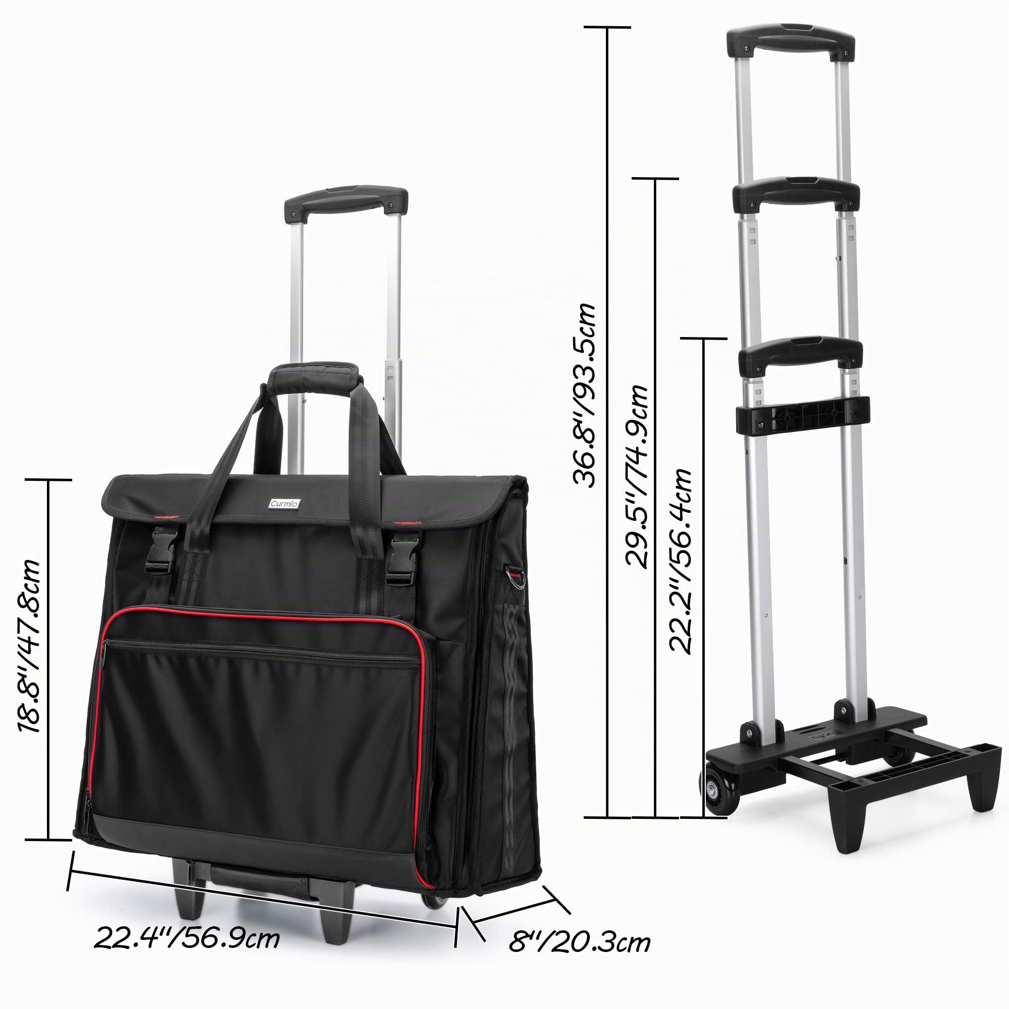 CURMIO Bolsa de Viaje Compatible con Apple iMac 21.5" con Carro, Negro | Bolsa Trolley iMac, Grueso Acolchado, Bolsillo para Accesorios, Correa de Hombro Desmontable, Vacía