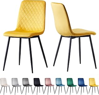 Juego de 2 sillas de comedor de tela de terciopelo con patas de metal Lexi (amarillo)