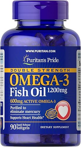 Aceite de pescado omega-3 de doble fuerza 1200 mg600 mg omega 3 apoya la salud del corazón y las articulaciones 90 unidades por Puritans Pride
