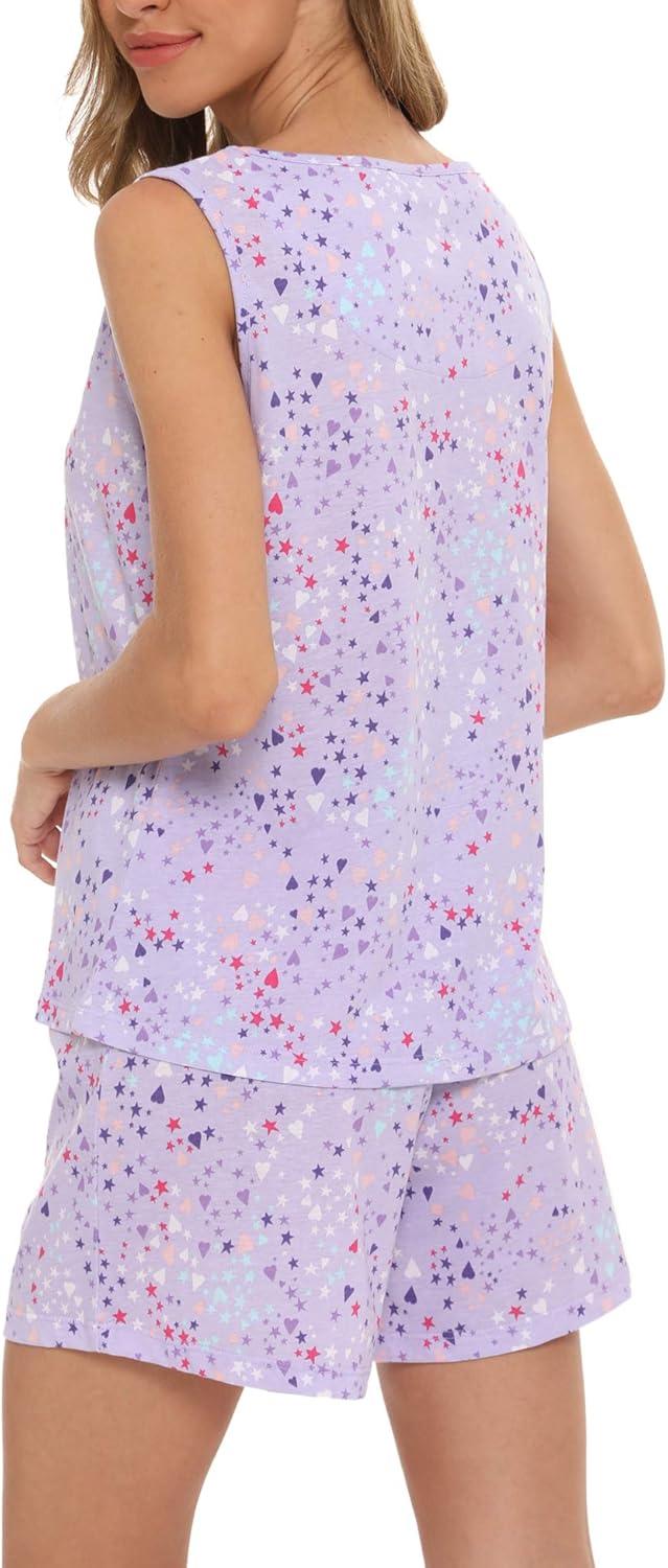 ENJOYNIGHT Women's Pyjama Sets Cotton Print Nightwear Tank Top and Shorts Sleepwear Soft Loungewear Summer Pjs Set 6 71fTj+9SCaL. AC SL1500