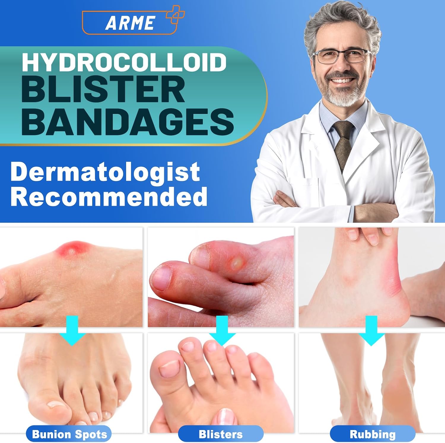 Arme Hydrocolloid Bandages, Gel Blister Bandages for Feet 50Pcs 4 Shape image 5