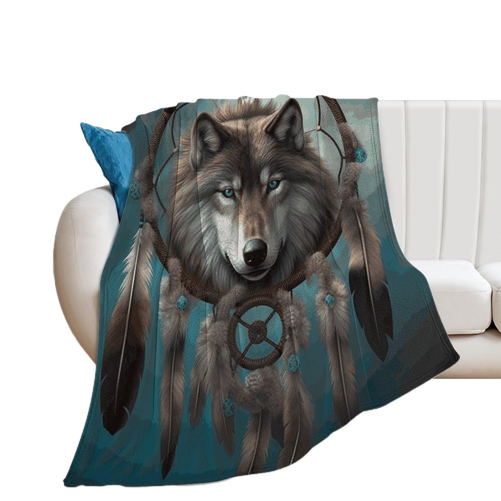 Couverture loup flanelle chaude anti-froid grand plaid attrape-rêves