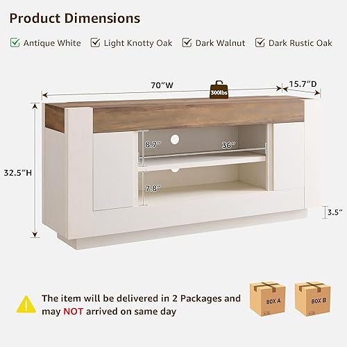 Miniatura 2 de OKD Moderno soporte de TV de 70 pulgadas, centro de entretenimiento para televisores de hasta 80 pulgadas, consola multimedia con almacenamiento