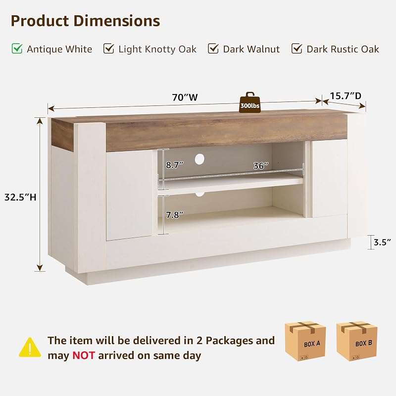 OKD Modern 70" TV Stand for 80" TV, Thick Block Media Console,Antique White image 2