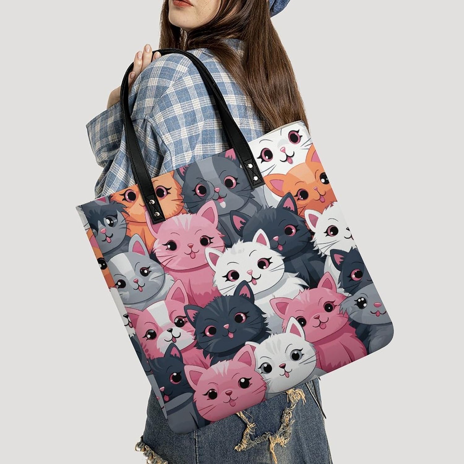 Cute Kittens Handbags Large Capacity, Tote Bag Stylish Slouchy, Shoulder Bags for Work Beach Travel And Shopping Grocery.