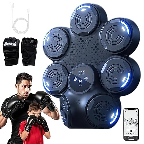 Zonervella Music Boxing Machine,Smart Bluetooth Boxing Machine with Boxing Gloves Wall Mounted, Boxing Workout Punching Equipment for Adults Kids,Fun Fitness Equipment 9 Modes & 9 Speeds - ZON01