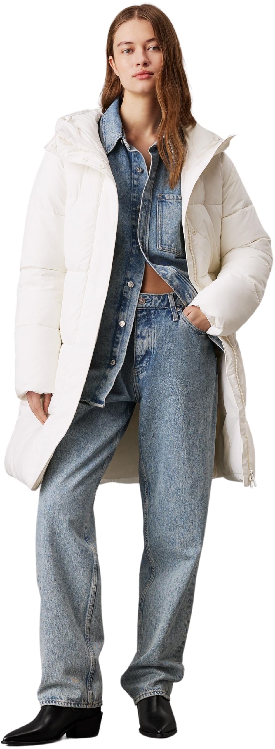 Calvin Klein Damen Mantel Logo Belt Long Puffer mit Gürtel
