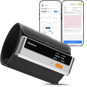 Checkme Blood Pressure Machine for Home Use, Bluetooth Blood Pressure Monitor w ECG Function, Automatic Arm Cuff 22-42 cm, Rechargeble BP Machine for Home, Local Storage 50 BP & 10 EKG, Compatible APP