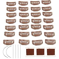 Vista 16 de 50 pinzas de extensión de cabello de acero inoxidable para extensiones de cabello, peinetas de 9 dientes, 0.04 oz/pieza, 3 hilos de tejer, 6 neeldes