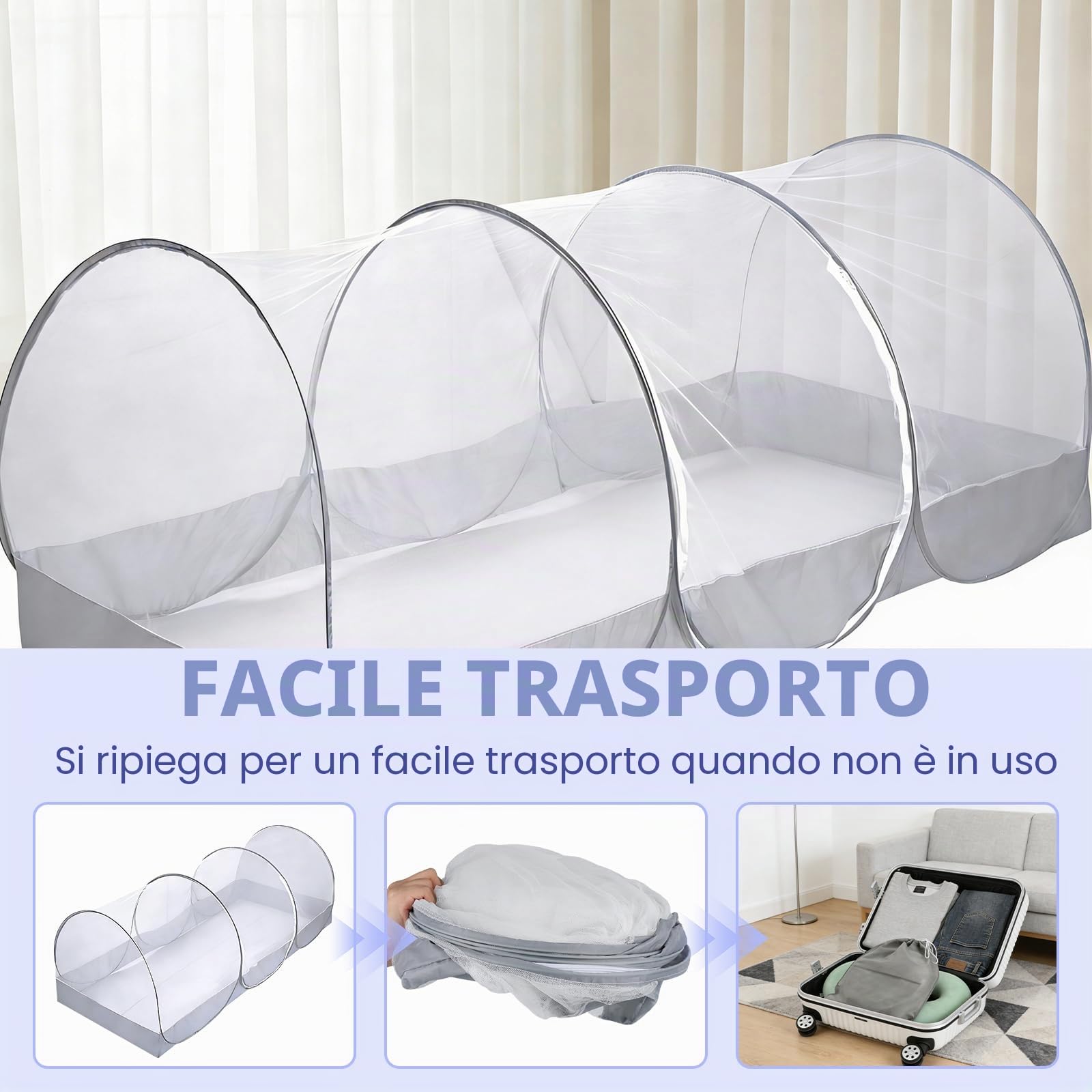 BigKing Zanzariera da Viaggio per Letto, Zanzariera Pop Up – Leggera, Pieghevole Zanzariera per Zanzare per Campeggio, Viaggi e Casa – Protezione a 360° con Cerniera, Montaggio Semplice e Traspirante