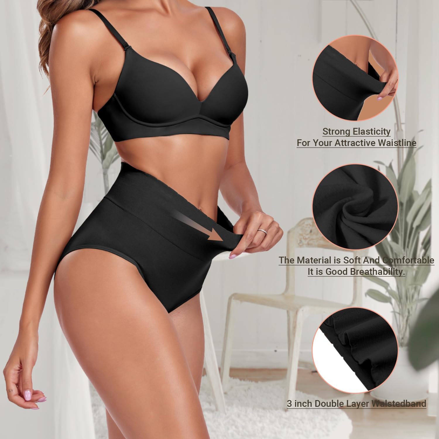 Women's Briefs Underwear High Waist Full Coverage Panties, Ladies Light Tummy Control Postpartum Underpants 5 Pack - Image 3