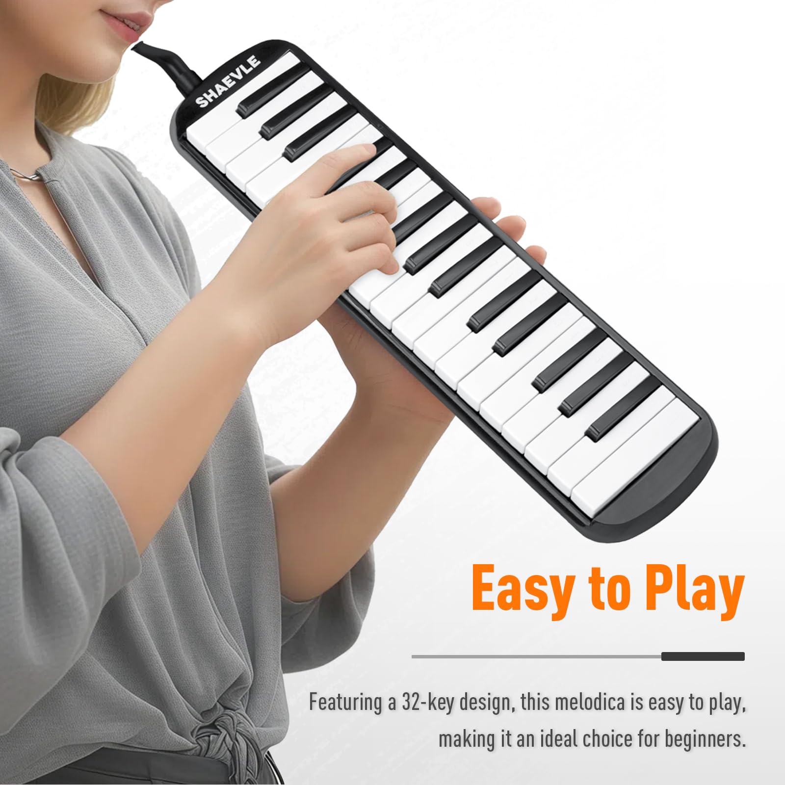 Melodica Clavier de piano à air 32 touches avec sac de transport, tubes d'embouchures, instrument mélodica, cadeau pour enfants débutants