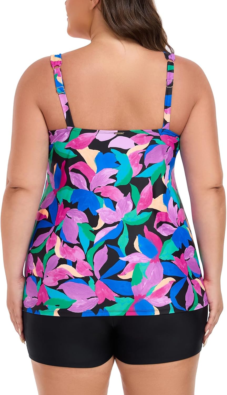 RELLECIGA Women's Tankini Set Swimsuits Scoop Neck Tummy Control Two Piece Bathing Suits with Boyshort - Image 7