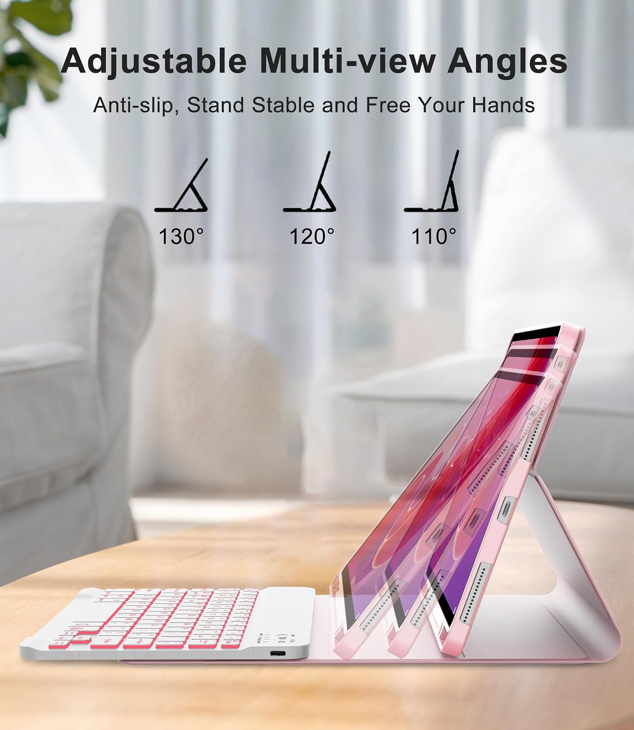 Backlit Keyboard Case for Lenovo Tab M11 11 Inch 2024, Lenovo Bluetooth M11 Tablet Case Keyboard with Pen Holder, Smart Folio Cover with 7-Color Backlight Keypad for Tab TB330FU / TB330XU, Pink