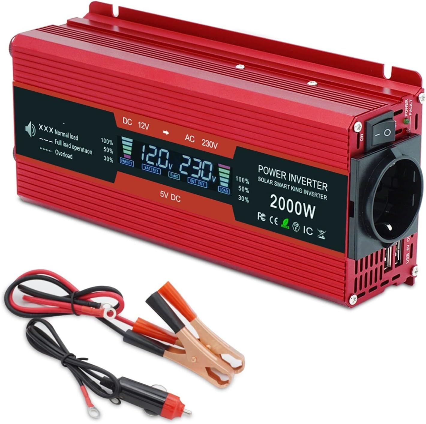 Inversor de onda senoidal pura Car Inverter Display LCD DC 12V para AC ...