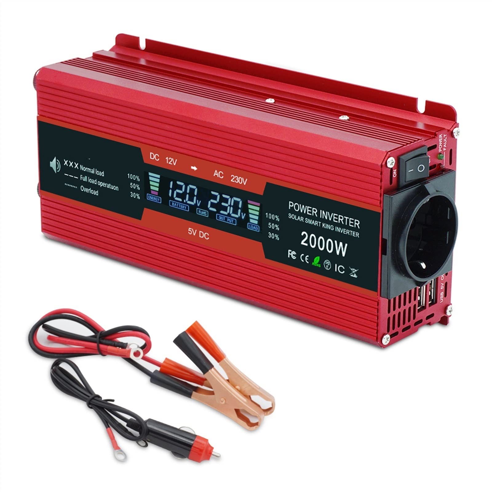Inversor de Coche Pantalla LCD DC 12V a AC 220 1500W / 2000W / 2600W Transformador de Alta frecuencia de Potencia 12 220 Camping(12V 2000W)