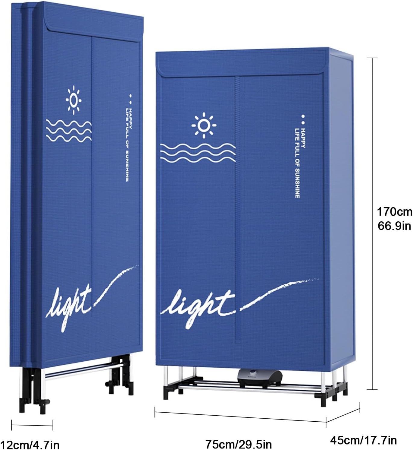 Portable Clothes Dryer 3 Tier Foldable Dryer, Home Folding Clothes Dryer, Adjustable Timer, Low Noise, Energy Efficient Clothes Dryer for Home, Laundry Room, A(Light Blue)