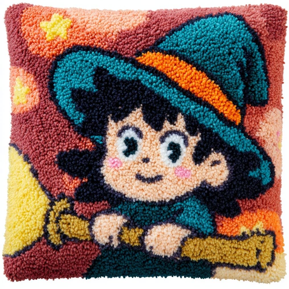 AxiangziK Latch Hook Pillow Kit 17x17in,Witch Halloween