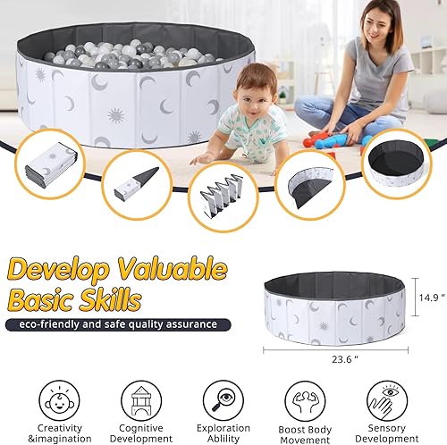 Miniatura 2 de TRENDPLAY Piscina de bolas blanca para niños pequeños, perros, gatos, niños, pelotas plegables para gatear con bolsa de almacenamiento, para niños y