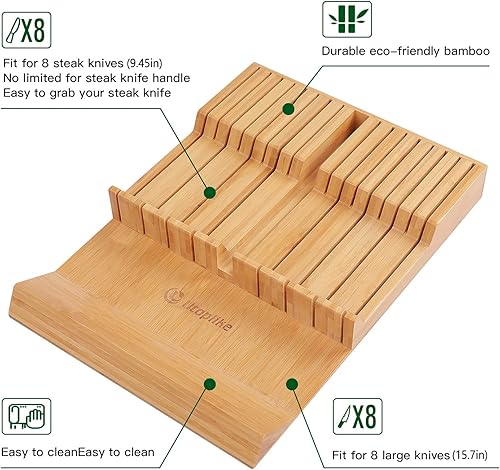 Miniatura 3 de Utoplike Juego de organizador de cajones de cuchillos de cocina de bambú y escurridor de platos de teca, plegable de 2 niveles, escurridor de