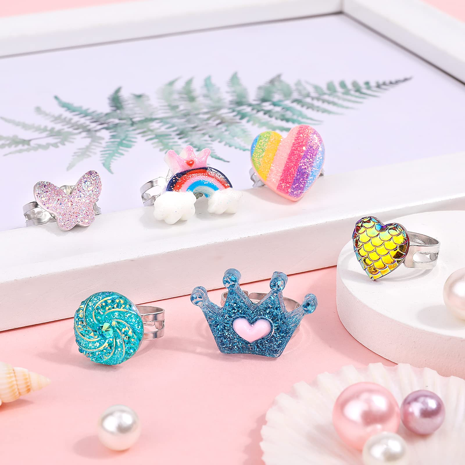 HIFOT 12 Piezas Joyas Set Niña Collar Anillos Infantiles Lindo Unicornio Sirenas Búho Dinosaurio Collar de cuentas y anillos ajustables, Princesa Joyas Articulos Fiesta Cumpleaños Regalo