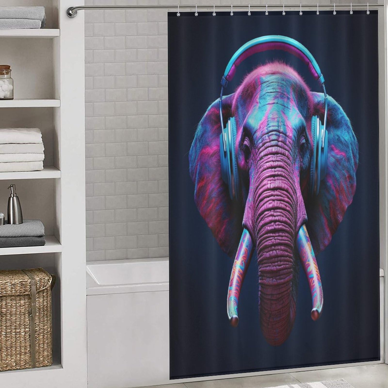 Rideau de douche éléphant tissu lavable imperméable rideaux de bain textile 140x183cm
