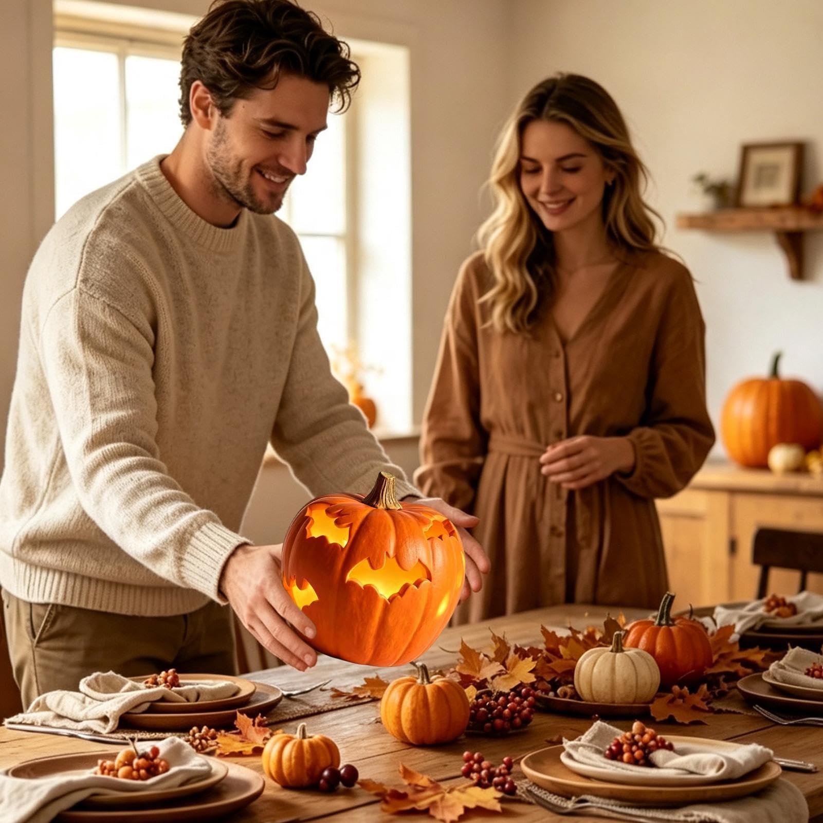 Lanterna a forma di zucca di Halloween, per le vacanze, lampada da tavolo, pensierino per feste | Lanterna a forma di zucca di Halloween, per feste, interni ed esterni, bar, fattoria