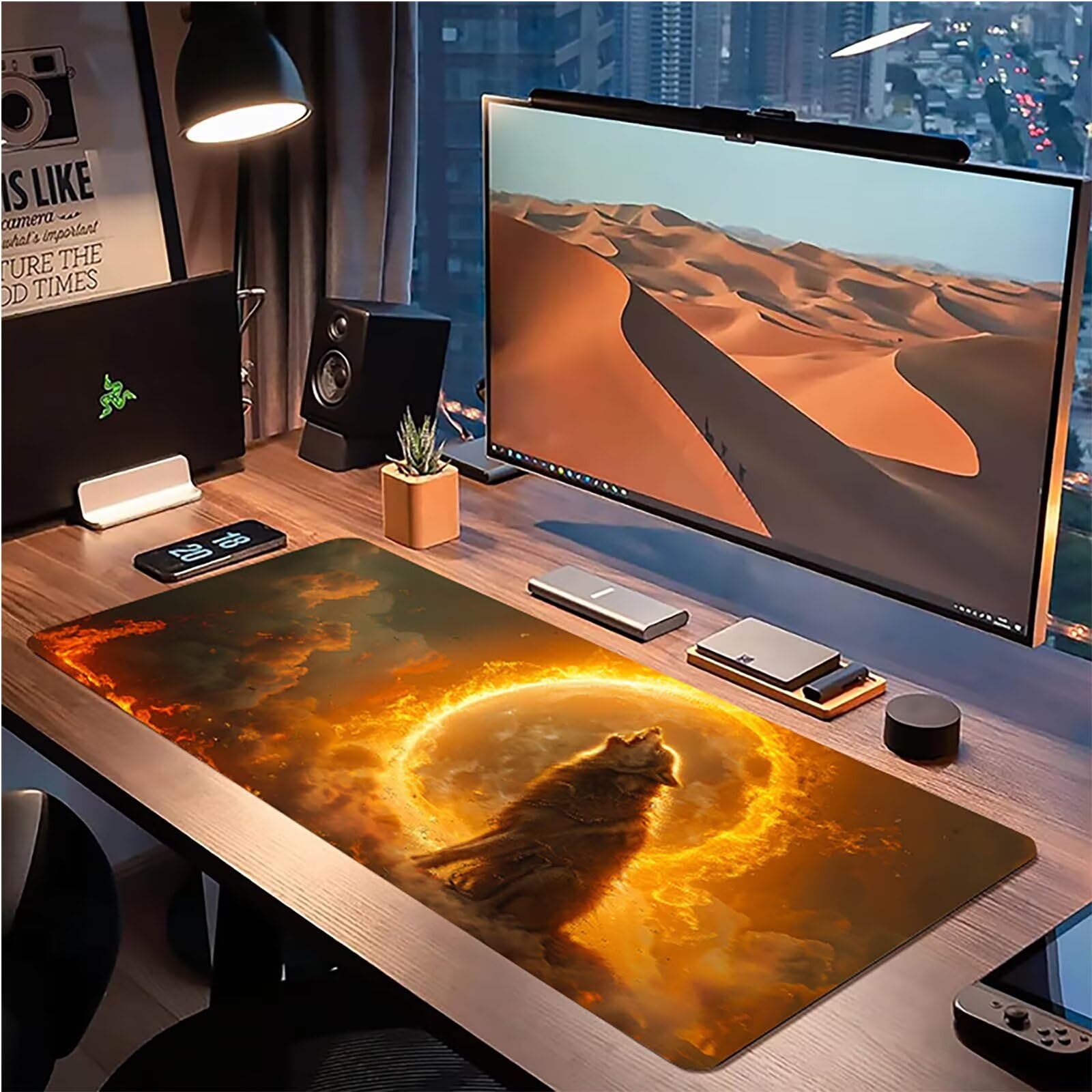 Tappetino Mouse XXL 1500 x 800 mm, Tappetino Mouse Lupo, Gaming Mousepad Migliorare la Velocità e la Precisione, Mouse Pad con Base in Gomma Antiscivolo, Ufficio Accessori Gaming, Grigio C-8714