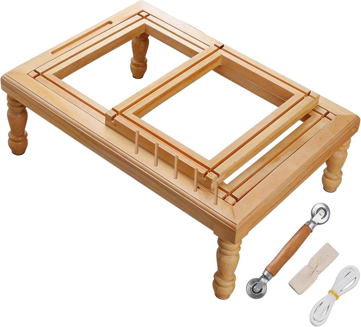 LANXGNAN Beech Wood Professional Embroidery Frame Stand with Press Wheel & 5 Detachable Thread Spools